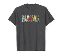 Marvel Logo with Characters Spider-Man, Iron Man, Thor, Hulk T-Shirt, Homme, Chiné Foncé, 5XL
