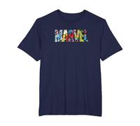 Marvel Logo with Characters Spider-Man, Iron Man, Thor, Hulk T-Shirt, Homme Grandes Tailles, Bleu Marine, 3X Tall