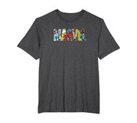 Marvel Logo with Characters Spider-Man, Iron Man, Thor, Hulk T-Shirt, Homme Grandes Tailles, Chiné Foncé, 2X Tall