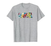 Marvel Logo with Characters Spider-Man, Iron Man, Thor, Hulk T-Shirt, Homme, Gris Chiné, S
