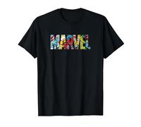 Marvel Logo with Characters Spider-Man, Iron Man, Thor, Hulk T-Shirt, Homme, Noir, 6XL