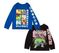 Marvel Lot de 2 t-shirts à manches longues Spider-Man et Avengers pour garçons, Spiderman et Avengers, Noir/bleu roi, 5-6