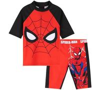 Marvel Maillot de Bain Enfant Garcon, 2 Pièce Haut et Short de Bain Garcon (7-8 Ans, Rouge/Noir)