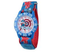 Marvel Montre Captain America pour garçons de 3 à 7 ans, avec cadran bouclier Avengers et graphisme du personnage - Cadeau pour enfants - Lunette bleue, bracelet en nylon bleu avec personnage