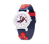 Marvel Montre Spiderman pour enfants - Montre Spiderman pour garçons de 4 à 6 ans - Jouets pour enfants - Marvel - Tout-petit - Adolescent - Lunette blanche - Bracelet en nylon bleu, bleu, Spider Man