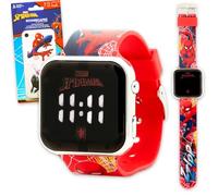Marvel Montre Spiderman pour garçons - Montre numérique LED pour enfants avec sangles de super-héros et autocollants | Montre Spiderman facile à lire pour enfants