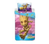 Marvel Parure de lit I am Groot Guardiani de la Galaxie, housse de couette 140 x 200 cm, taie d'oreiller 70 x 90 cm, 100 % coton, multicolore (réversible)