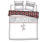 Marvel Parure de Lit Spider-Man Réversible - Housse de Couette 240x220 cm + 2 Taies 65x65 cm - 100% Coton Premium - Certifiée Oeko-Tex Standard 100 - Fermeture à Boutons - Design Blanc et Rouge