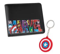Marvel Portefeuille Homme Coffret Cadeau Portefeuille Porte Carte Homme et Porte Cle Fantaisie Idée Cadeau Homme Ado (Captain America)