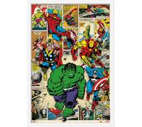 Marvel - Poster - Here come the heroes + cadre interchangeable, Shinsuke® Maxi MDF blanc, vitre acrylique