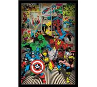 Marvel - Poster - Here Come The Heroes + cadre interchangeable, Shinsuke® Maxi MDF noir, vitre acrylique