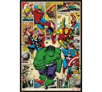 Marvel - Poster - Here come the heroes + cadre interchangeable, Shinsuke® Maxi plastique noir, vitre acrylique