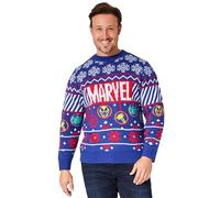 Marvel Pull de Noël Homme, Pull Hiver Chaud et Confortable - Cadeau Homme ou Ado (Bleu, L)