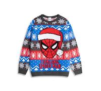 Marvel Pull de Noël Spiderman pour garçon, Gris, Rouge et Bleu | Manches Longues, col Rond | Vêtements Marvel pour Enfants | Produits dérivés Spider Man
