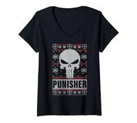 Marvel Punisher Skull Ugly Noël T-Shirt avec Col en V