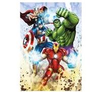 Marvel - Puzzle Enfant 60 pieces Grands Super Heros Avengers : Hulk, Captain America, Iron Man, Thor - Set puzzle Garcon + carte
