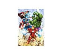 Marvel - Puzzle Enfant 60 pieces Grands Super Heros Avengers : Hulk, Captain America, Iron Man, Thor - Set puzzle Garcon + carte