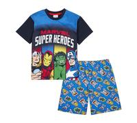 Marvel Pyjama court super-héros pour garçon, l'incroyable Hulk Iron Man Thor et Captain America, bleu, 9-10 ans