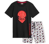 Marvel Pyjama Enfant Garcon, Ensembles de Pyjama Garçon T-Shirt et Short, Pyjashort Garcon, Vêtements Enfant Ado 4-14 Ans Coton Avengers Spiderman Officiel (Noir Spiderman, 11-12 Ans)