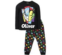 Marvel - Pyjama personnalisé pour enfants - Pyjama noir à manches longues avec Marvel Avengers - Vêtement de nuit 100 % coton - Produit officiel Marvel - 3-9 ans, Noir , 4 ans