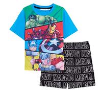 Marvel Pyjamas Courts Avengers pour garçons, Ensemble de Pyjamas Shortie avec T-Shirt et Short, vêtements de Nuit de Super héros pour Enfants, Bleu, 7-8 Ans