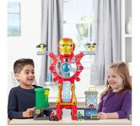 Super Hero Adventures Playskool Heroes Marvel Iron Man Headquarters Ensemble de jeu Iron Man et Hulk 6,3 cm Figurines d'action Véhicule Jouets pour enfants à partir de 3 ans