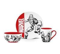 Marvel Service de table 3 pièces (design logo) 325 ml avec tasse à café, assiette et bol dans un coffret cadeau - Produit officiel