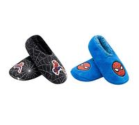 Marvel Socks and House Slippers, Spider Man Fuzzy Baba Slipper Socks for Kids, Grippers, 2-Pack Blue and Black Kids Fuzzy Socks