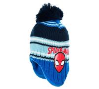 Marvel Spider-Man Bonnet d'hiver en tricot pour enfant avec cache-oreilles et pompon Bleu chaud Doublure intérieure en polaire Article sous licence Cadeau pour garçons, bleu, 52