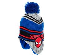 Marvel Spider-Man Bonnet d'hiver pour enfant avec cache-oreilles et pompon Bleu Doublure polaire chaude Article sous licence Cadeau pour garçons, gris, 54