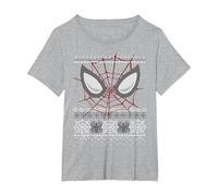 Marvel Spider-Man Eyes Ugly Pull de Noël T-Shirt, Femme Grandes Tailles, Gris Chiné, 2X