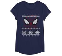Marvel Spider-Man Eyes Ugly Pull de Noël T-Shirt, Fille, Bleu Marine, S