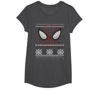 Marvel Spider-Man Eyes Ugly Pull de Noël T-Shirt, Fille, Chiné Foncé, M