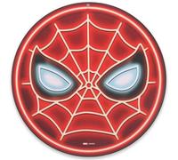 Marvel Spider-Man Mask Plaque en métal ronde imitation néon - Décoration murale amusante pour grotte d'homme ou salle de cinéma