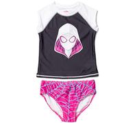 Marvel Spider-Man Spider-Gwen Ensemble maillot de bain avec protection UPF 50+ et bas de bikini pour filles (2T - 7-8), Noir/violet, 6