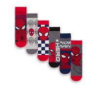 Marvel Spiderman Boys 6 Pack Chaussettes | Chaussettes de caractère athlétique multicolore pour enfants | Spider-Man Avenger super-héros Graphic chaussures | Confortable Enfants Set