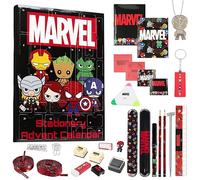 Marvel Spiderman Calendrier de L'avent 2025 Avengers Compte à Rebours Noel 24 Surprises Papeterie Enfant et Accessoires Sympas Stylo Porte-clés (Avengers Noir)
