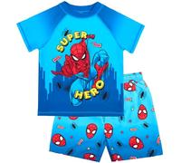 Marvel Spiderman Ensemble de bain pour garçons Ensemble 2 pièces Short de bain et T-shirt Protection UV contre le soleil Costume de bain pour garçons âgés de 2 à 6 ans, bleu, 3-4 ans