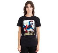 Marvel Spiderman Happy Thwipmas Christmas Window T-Shirt pour Femme Noir, Noir, L
