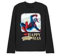 Marvel Spiderman Happy Thwipmas Christmas Window T-Shirt Unisexe à Manches Longues, Noir, L