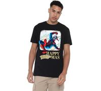 Marvel Spiderman Happy Thwipmas Christmas Window Unisex T Shirt, Black, Noir, XL Mixte