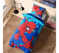 Marvel Spiderman Housse de Couette et Taie d'oreiller Garçon, 1 Set de Linge de Lit pour Enfant et Ado (Bleu Spiderman)