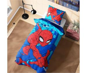 Marvel Spiderman Housse de Couette et Taie d'oreiller Garçon, 1 Set de Linge de Lit pour Enfant et Ado (Bleu Spiderman)