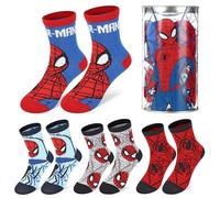 Marvel Spiderman Lot de 4 paires de chaussettes en coton pour enfants - Cadeau idéal pour enfants - Emballées dans une tirelire ronde en plastique, multicolore, 7-11 ans