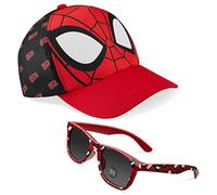 Marvel Spiderman Lunettes de Soleil et Casquette Enfant Respirante Réglable Lunettes de Soleil UV400 Accessoire Enfant Été Voyage (Rouge/Noir)