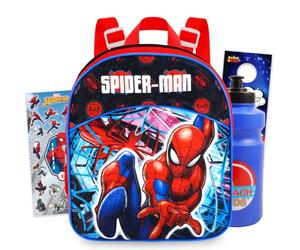 Marvel Spiderman Mini sac à dos pour garçons, enfants ~ Lot de 4 pièces avec sac d'école Spiderman de 27,9 cm pour enfants, pochette à eau, autocollants, et plus encore | Fournitures préscolaires Spiderman, Marvel Sac à dos préscolaire, spiderman school bag, spiderman school backpack, Sac à dos Spiderman Marvel pour enfants, garçons et filles, sac à dos pour enfants d'âge préscolaire