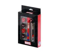 Marvel Spiderman Peter-Pack de Stylo Gel Effaçable + Crayon Éternel + 4 Gommes, Noir, 14 x 23 cm
