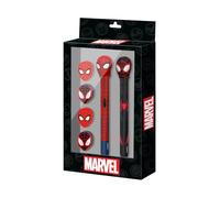 Marvel Spiderman Peter-Pack de Stylo Gel Effaçable + Crayon Éternel + 4 Gommes, Noir, 14 x 23 cm
