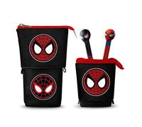 Marvel Spiderman Peter-Trousse Cute + 2 Stylos Gel Effaçables, Noir et Rouge, 11,5 x 17 cm