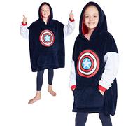 Marvel Spiderman Plaid Capuche Enfant Ado Couverture Polaire Portable Avengers Hulk Captain America Thor Hoodie Oversize Cadeau Garçon (Marine)